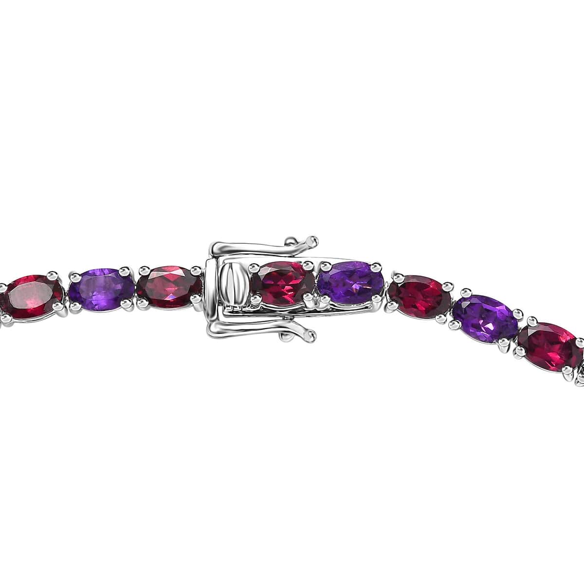 Orissa Rhodolite Garnet and Amethyst Tennis Necklace 18 Inches in Platinum Over Sterling Silver 35.25 ctw image number 4