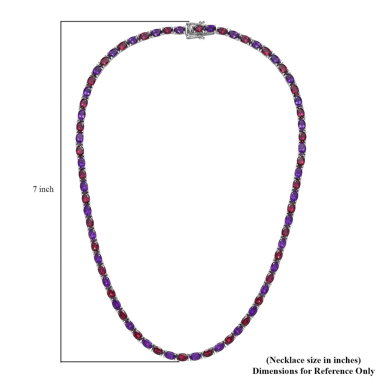 Orissa Rhodolite Garnet and Amethyst Tennis Necklace 18 Inches in Platinum Over Sterling Silver 35.25 ctw