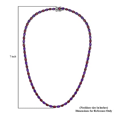 Orissa Rhodolite Garnet and Amethyst Tennis Necklace 18 Inches in Platinum Over Sterling Silver 35.25 ctw