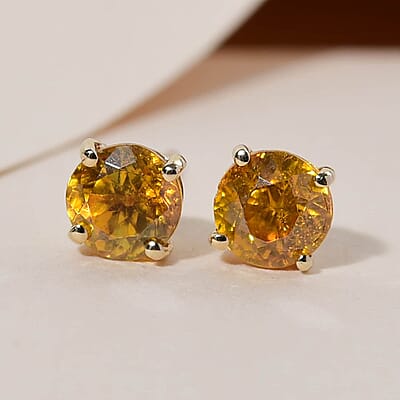 Luxoro 10K Yellow Gold Premium Picos Altos Orange Sphalerite Solitaire Stud Earrings 1.35 ctw