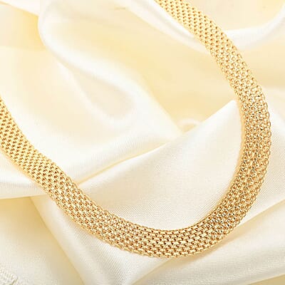 Italian 14K YG Over Sterling Silver Bismark 8 Lines Pave Necklace 18-20 Inches 14.60 Grams