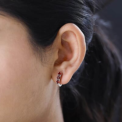 Mexican Cherry Fire Opal Huggie Hoop Earrings in Platinum Over Sterling Silver 1.35 ctw