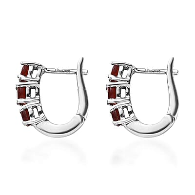 Mexican Cherry Fire Opal Huggie Hoop Earrings in Platinum Over Sterling Silver 1.35 ctw