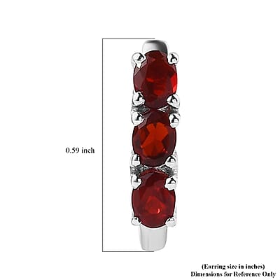 Mexican Cherry Fire Opal Huggie Hoop Earrings in Platinum Over Sterling Silver 1.35 ctw