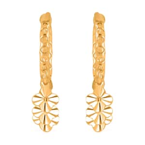 24K Yellow Gold Electroform Floral Hoop Earrings 2.10 Grams
