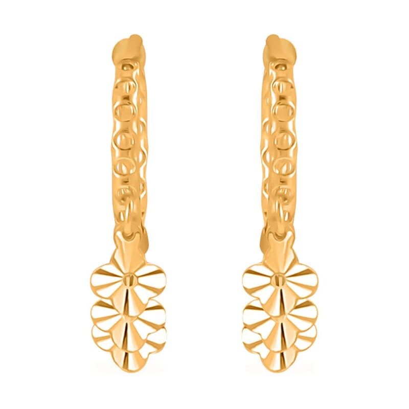 24K Yellow Gold Electroform Floral Hoop Earrings 2.10 Grams