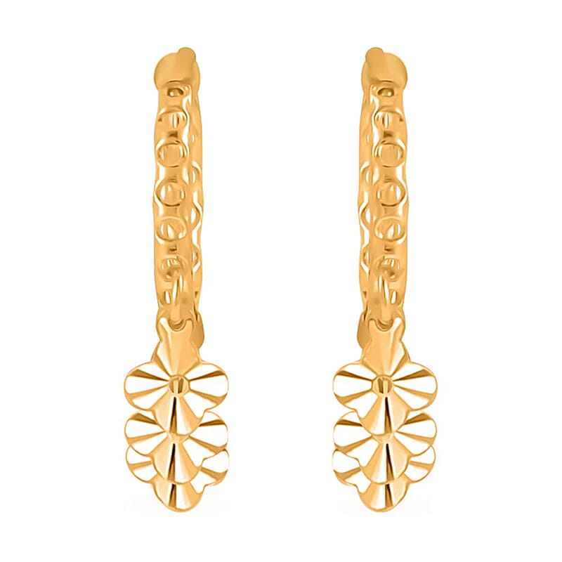 24K Yellow Gold Electroform Floral Hoop Earrings 2.10 Grams