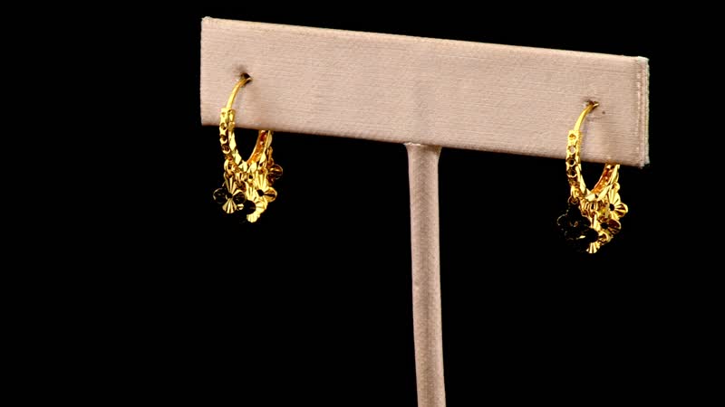 24K Yellow Gold Electroform Floral Hoop Earrings 2.10 Grams