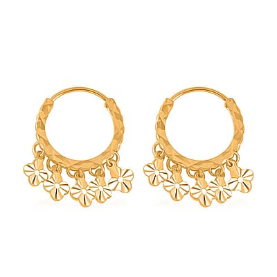 24K Yellow Gold Electroform Floral Hoop Earrings 2.10 Grams