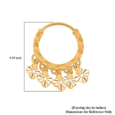 24K Yellow Gold Electroform Floral Hoop Earrings 2.10 Grams