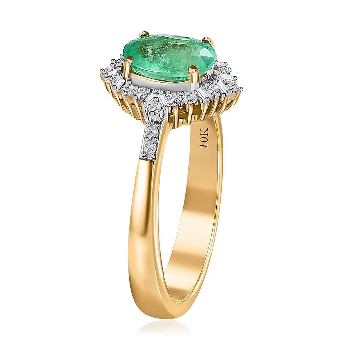Luxoro 10K Yellow Gold Premium Ethiopian Emerald and G-H I3 Diamond Halo Ring (Size 10.5) 1.40 ctw image number 3
