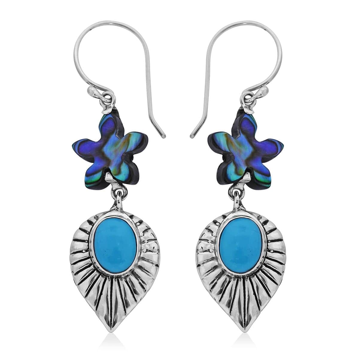 Bali Legacy Sleeping Beauty Turquoise and Abalone Shell Starfish Dangle Earrings in Sterling Silver 2.00 ctw image number 0