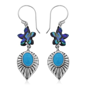 Bali Legacy Sleeping Beauty Turquoise and Abalone Shell Starfish Dangle Earrings in Sterling Silver 2.00 ctw