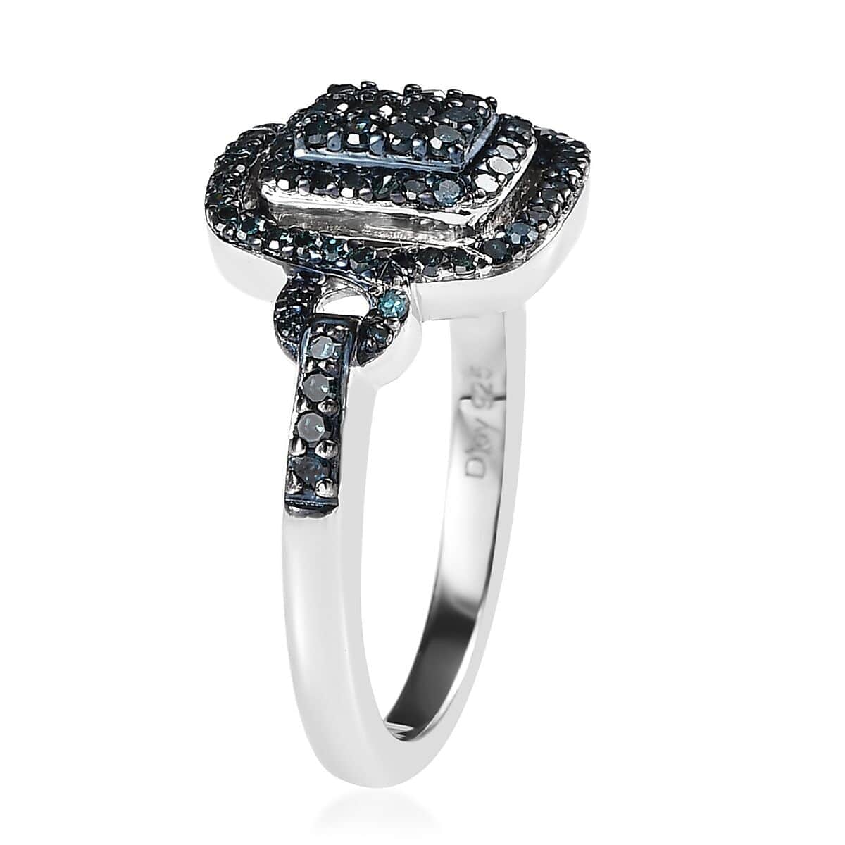 Blue Diamond Cluster Ring in Platinum Over Sterling Silver (Size 10.0) 0.50 ctw image number 3