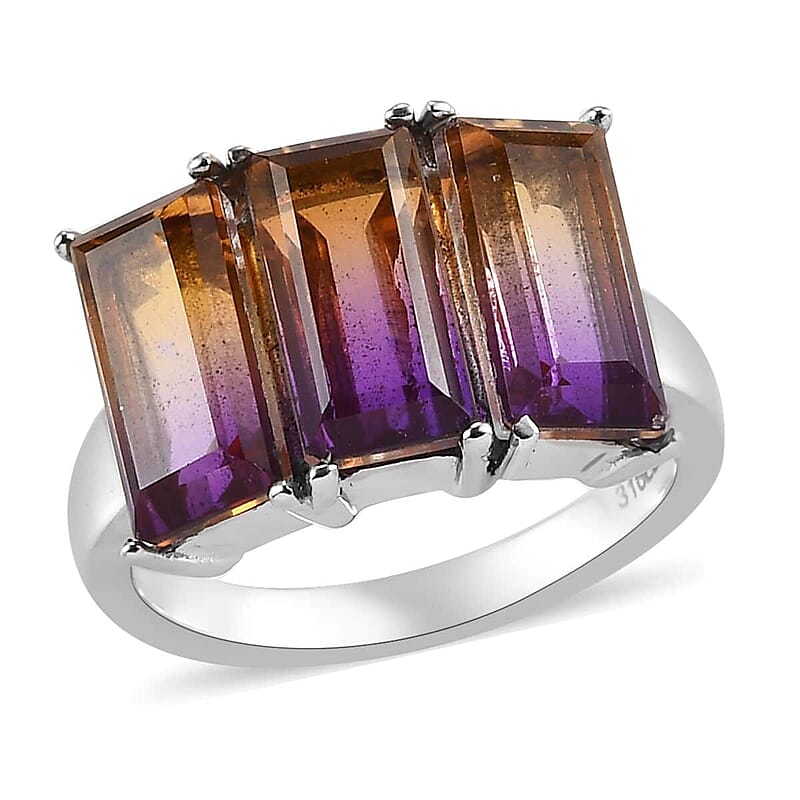 Ametrine Quartz (Triplet) 3 Stone Ring in Stainless Steel (Size 6.0) 5.75 ctw
