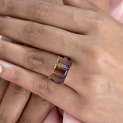 Ametrine Quartz (Triplet) 3 Stone Ring in Stainless Steel (Size 6.0) 5.75 ctw