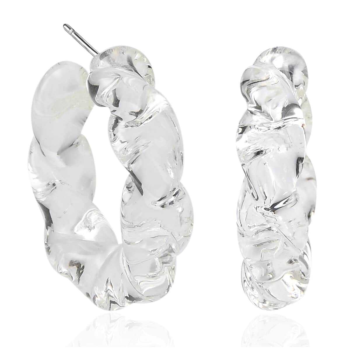 White Murano Style Twisted Hoop Earrings in Stainless Steel image number 0