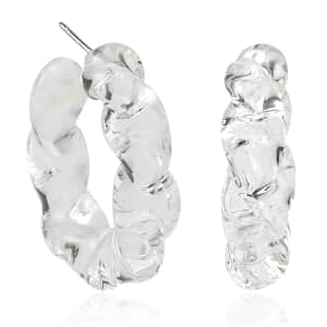 White Murano Style Twisted Hoop Earrings in Stainless Steel