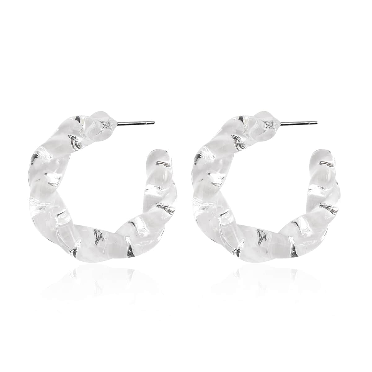 White Murano Style Twisted Hoop Earrings in Stainless Steel image number 3