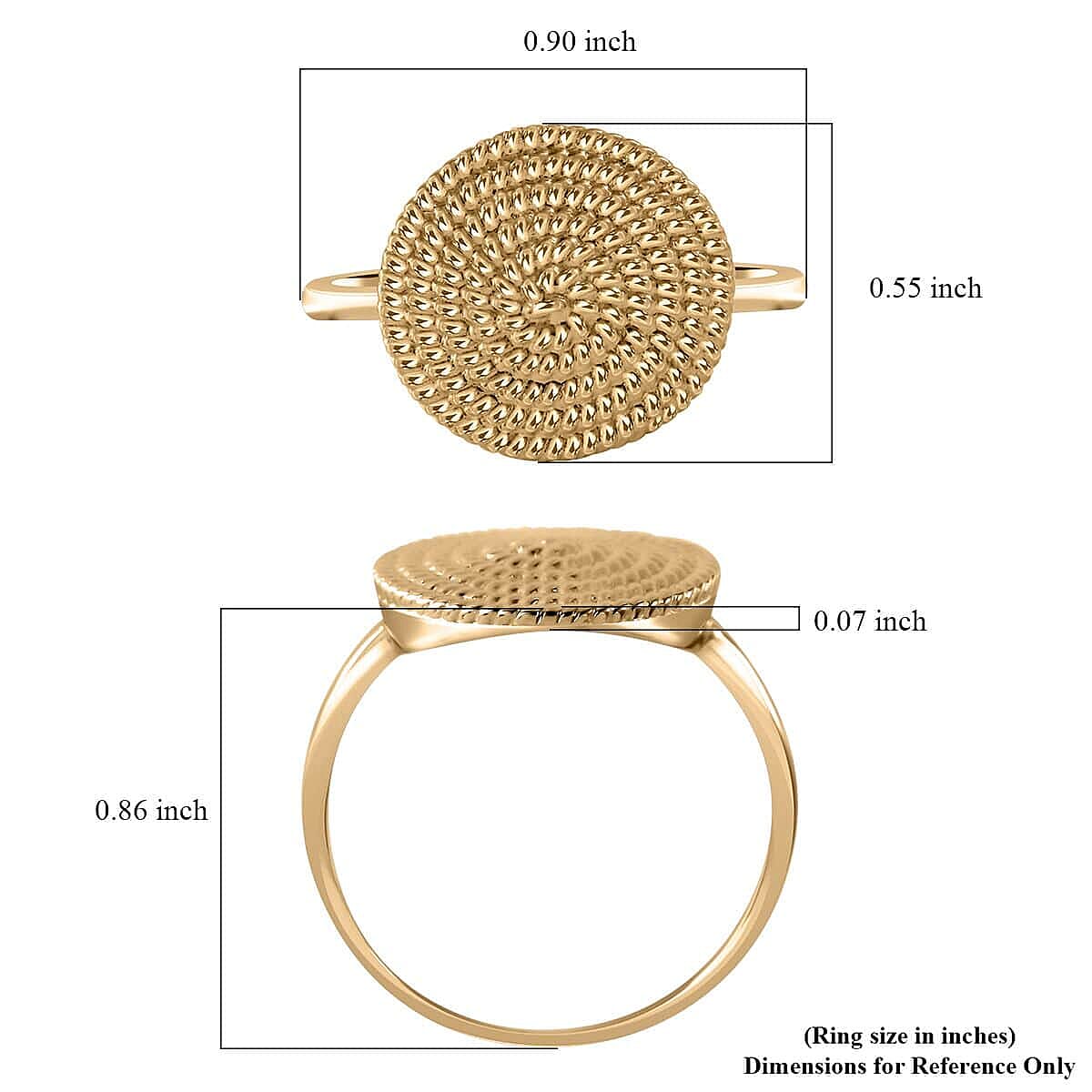 Luxoro 10K Yellow Gold Rope Chain Texture Ring (Size 10.0) 3 Grams