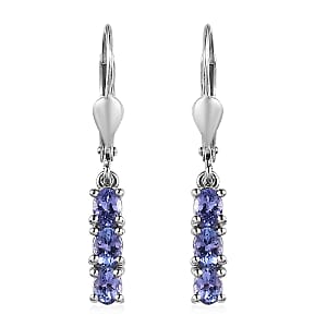 Tanzanite Lever Back Earrings in Platinum Over Sterling Silver 1.10 ctw