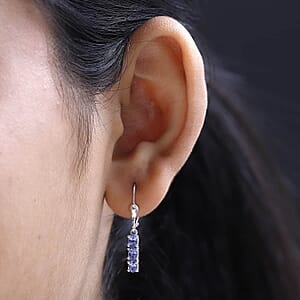 Tanzanite Lever Back Earrings in Platinum Over Sterling Silver 1.10 ctw