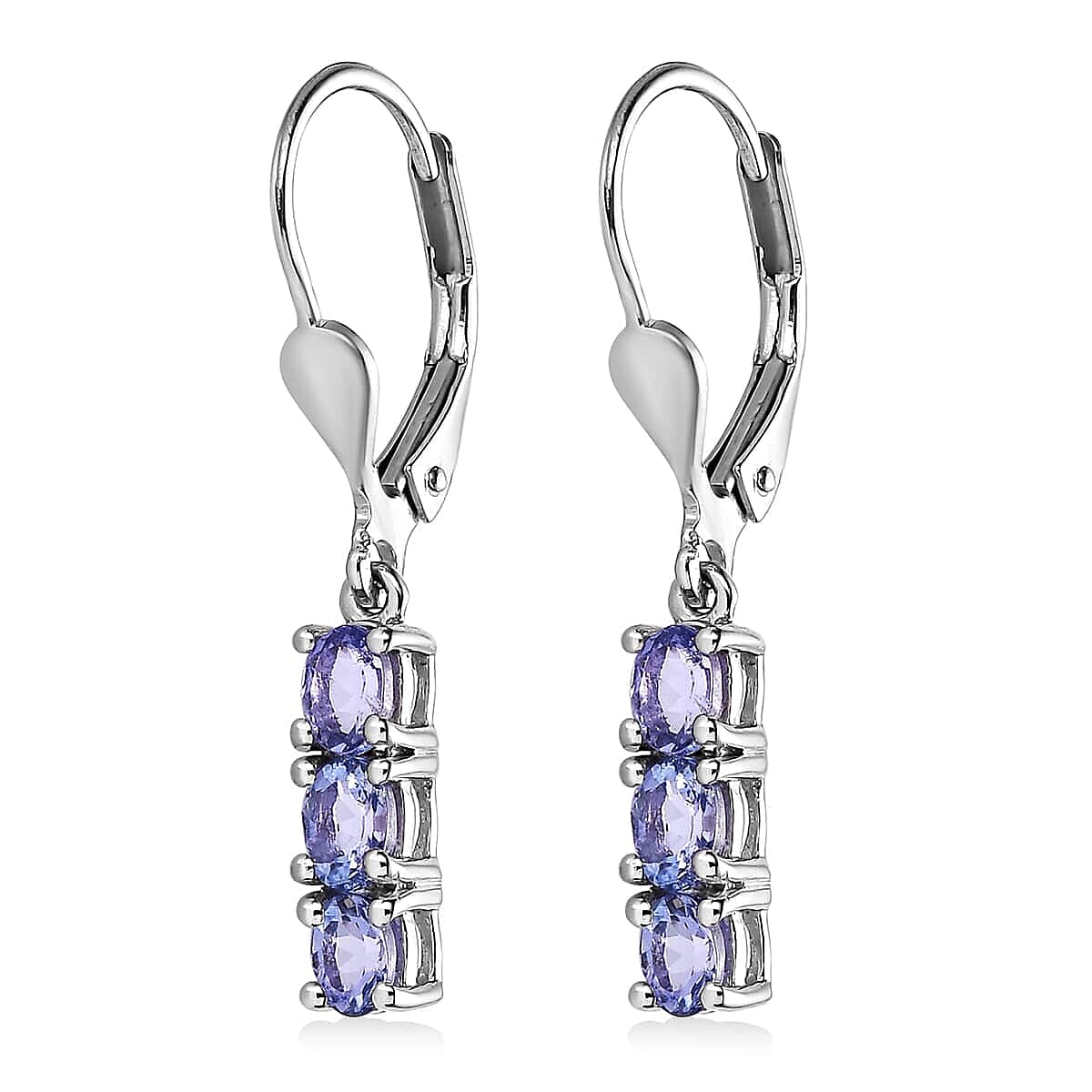 Tanzanite Lever Back Earrings in Platinum Over Sterling Silver 1.10 ctw image number 3