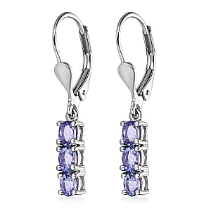 Tanzanite Lever Back Earrings in Platinum Over Sterling Silver 1.10 ctw