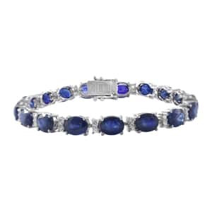 Masoala Sapphire (FF) and White Zircon Bracelet in Platinum Over Sterling Silver (7.25 In) 30.75 ctw