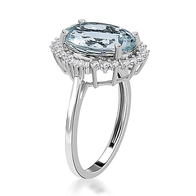 Luxoro 10K White Gold Premium Mangoro Aquamarine and Diamond Sunburst Ring (Size 10.0) 4.35 ctw