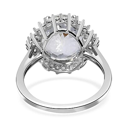Luxoro 10K White Gold Premium Mangoro Aquamarine and Diamond Sunburst Ring (Size 10.0) 4.35 ctw