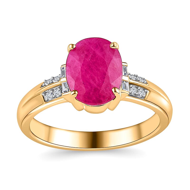Luxoro 14K Yellow Gold AAA Montepuez Ruby and G-H I2 Diamond Ring (Size 10.0) 4 Grams 2.40 ctw