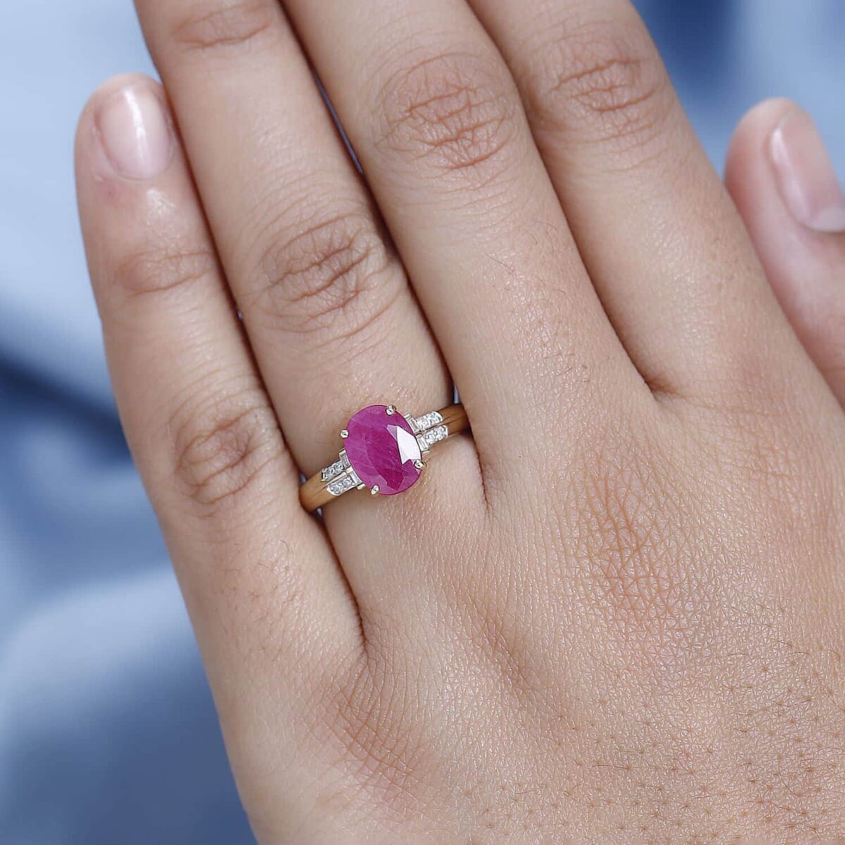 Luxoro 14K Yellow Gold AAA Mozambique Ruby, Diamond (G-H, I2) Ring (Size 8.5) (4 g) 2.40 ctw image number 2