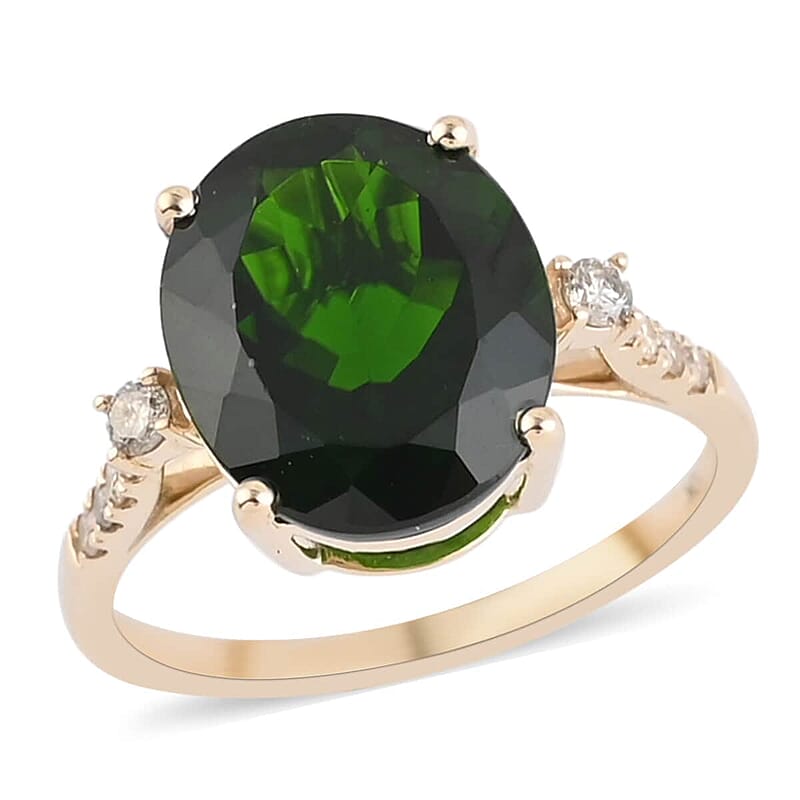 Luxoro 10K Yellow Gold AAA Chrome Diopside and G-H I2 Diamond Solitaire Ring (Size 10.0) 4.80 ctw