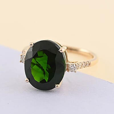 Luxoro 10K Yellow Gold AAA Chrome Diopside and G-H I2 Diamond Solitaire Ring (Size 10.0) 4.80 ctw