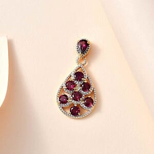 Rhodolite Garnet Cluster 2.96 ctw Pendant in Vermeil YG Over Sterling Silver