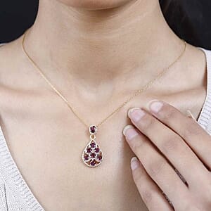 Rhodolite Garnet Cluster 2.96 ctw Pendant in Vermeil YG Over Sterling Silver