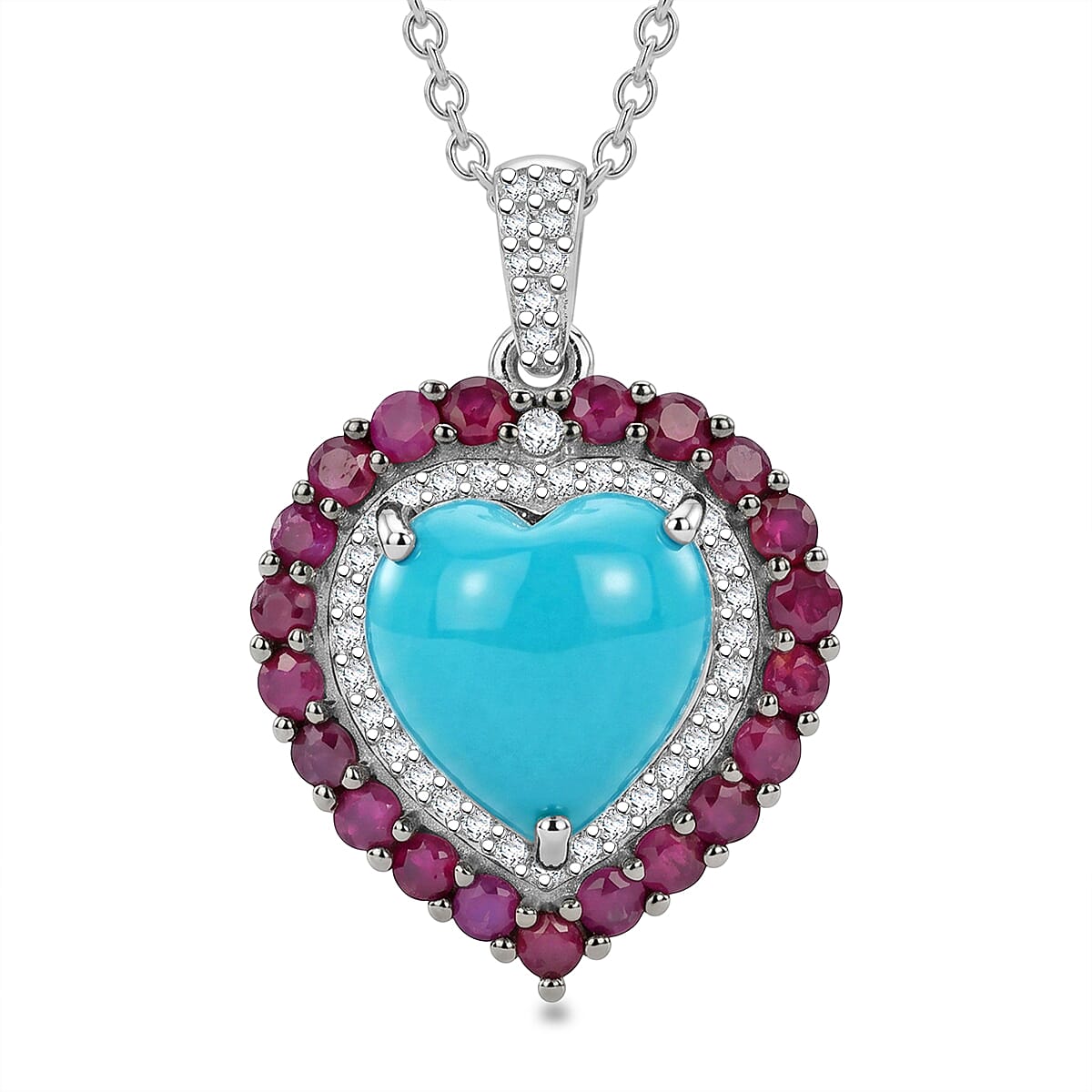 Premium Sleeping Beauty Turquoise and Multi Gemstone 3.95 ctw Pendant without Chain in 18K Vermeil Yellow Gold Over Sterling Silver