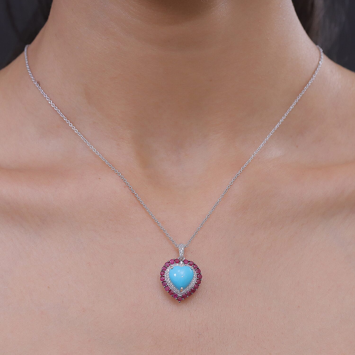 Premium Sleeping Beauty Turquoise and Multi Gemstone 3.95 ctw Pendant without Chain in 18K Vermeil Yellow Gold Over Sterling Silver