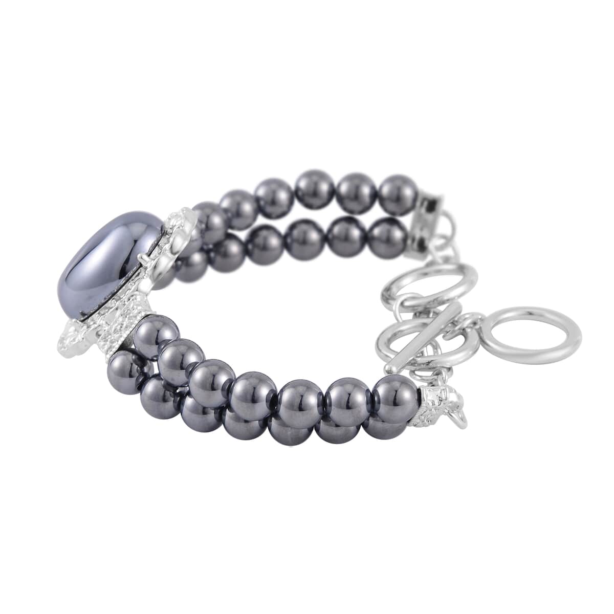 Terahertz 85.00 ctw Beaded Double Row Bracelet in Silvertone (6.50-8.00In) image number 2