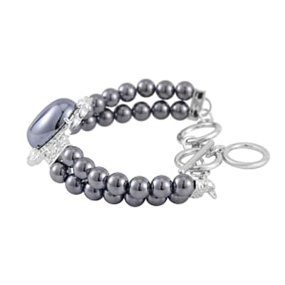 Terahertz 85.00 ctw Beaded Double Row Bracelet in Silvertone (6.50-8.00In)