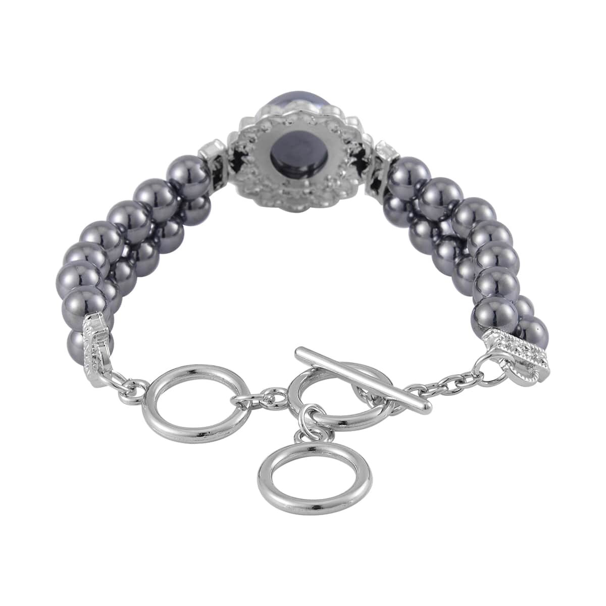 Terahertz 85.00 ctw Beaded Double Row Bracelet in Silvertone (6.50-8.00In) image number 3