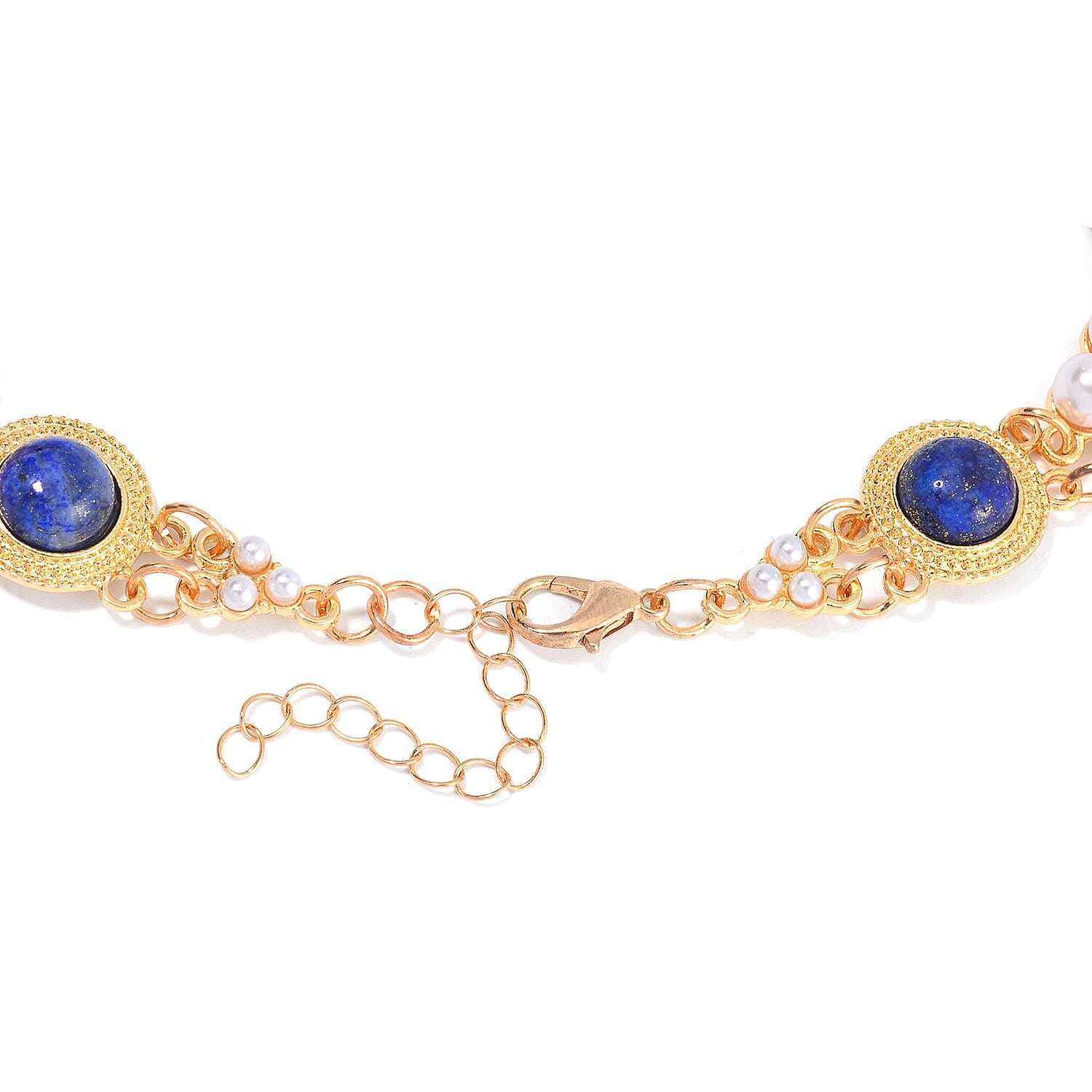 Lapis Lazuli and White Shell Pearl Choker Necklace 18-20 Inches in Goldtone 59.00 ctw