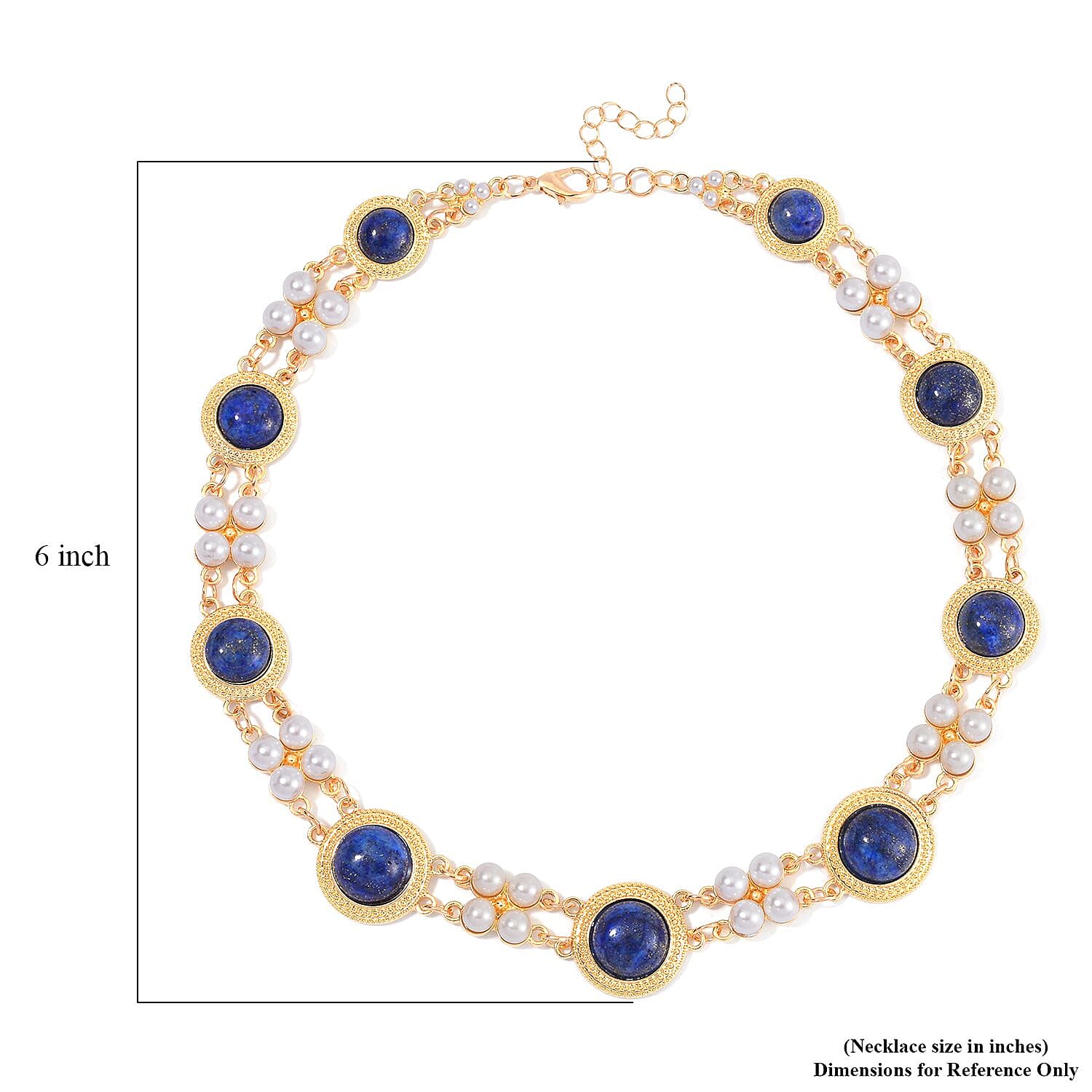 Lapis Lazuli and White Shell Pearl Choker Necklace 18-20 Inches in Goldtone 59.00 ctw