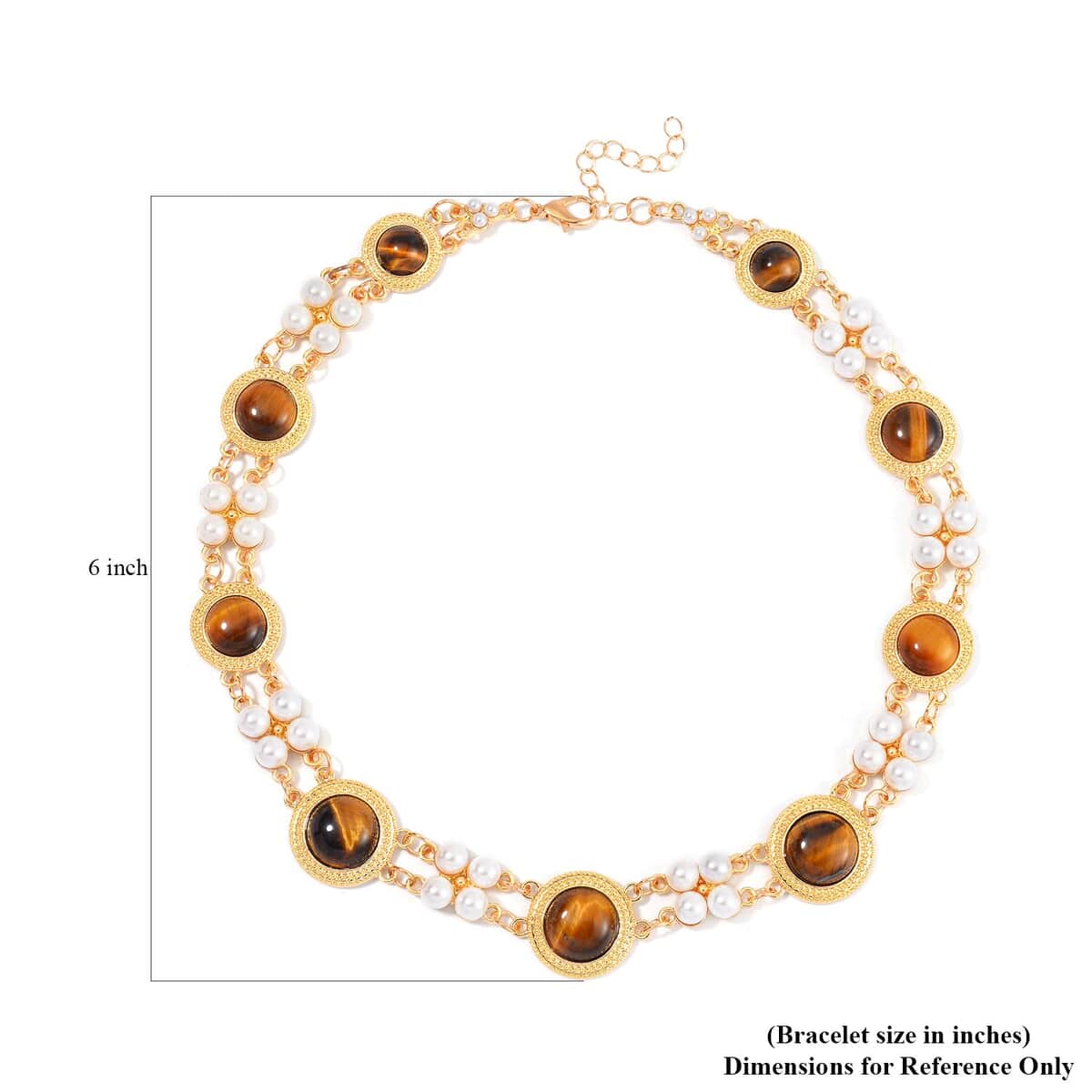 Yellow Tigers Eye and White Shell Pearl Choker Necklace 18-20 Inches in Goldtone 59.00 ctw image number 4