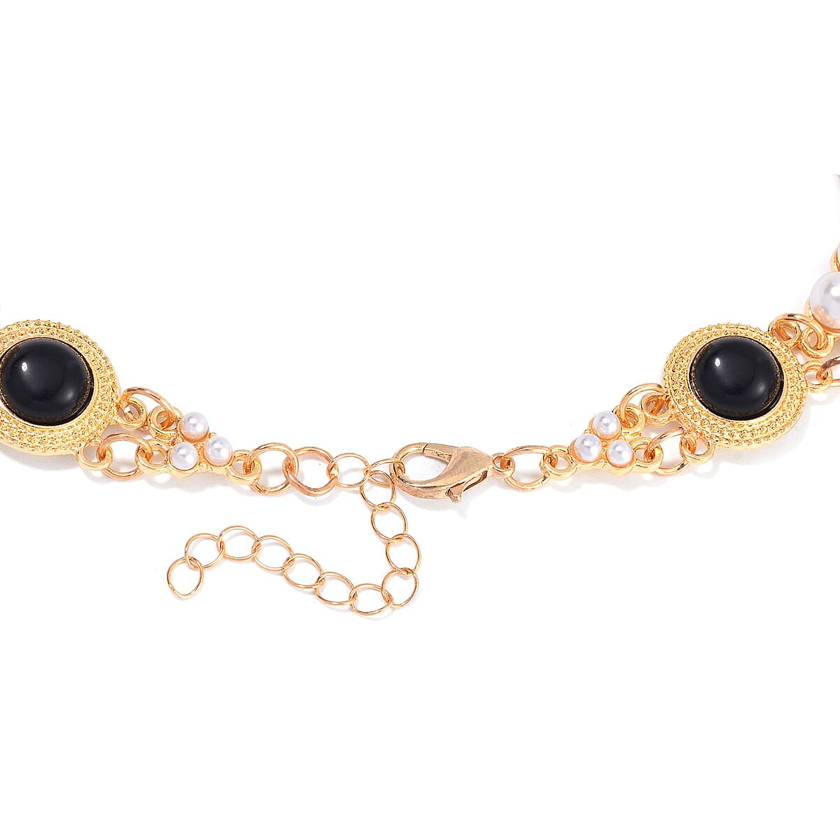 Black Obsidian and White Shell Pearl Choker Necklace 18-20 Inches in Goldtone 59.00 ctw image number 3