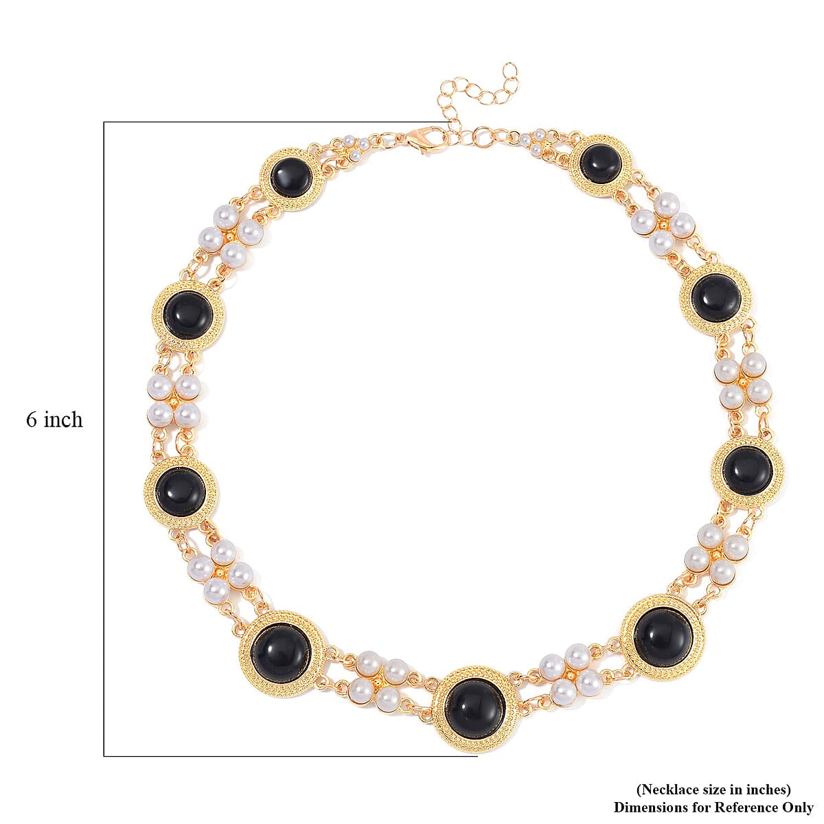 Black Obsidian and White Shell Pearl Choker Necklace 18-20 Inches in Goldtone 59.00 ctw image number 4