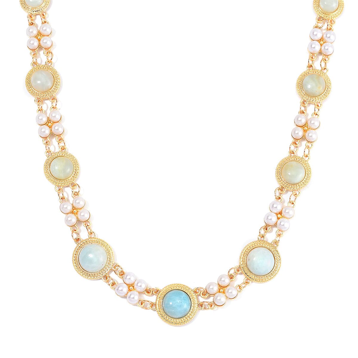 Multi Color Amazonite and White Shell Pearl Choker Necklace 18-20 Inches in Goldtone 59.00 ctw image number 0