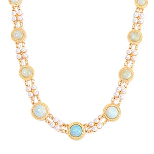 Multi Color Amazonite and White Shell Pearl Choker Necklace 18-20 Inches in Goldtone 59.00 ctw