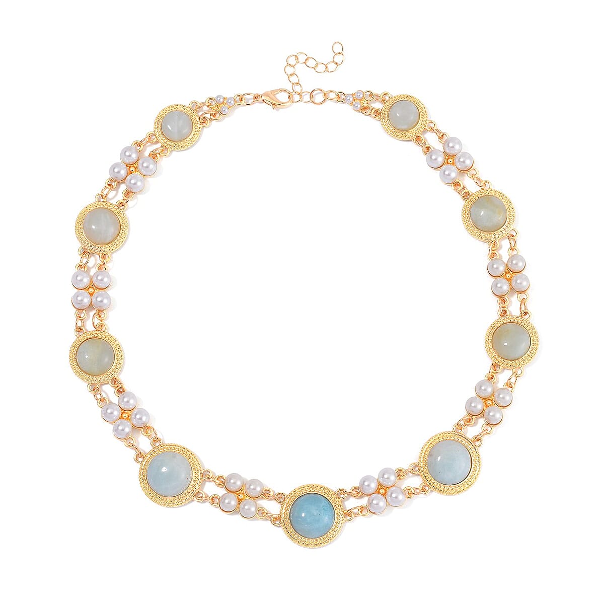 Multi Color Amazonite and White Shell Pearl Choker Necklace 18-20 Inches in Goldtone 59.00 ctw image number 2